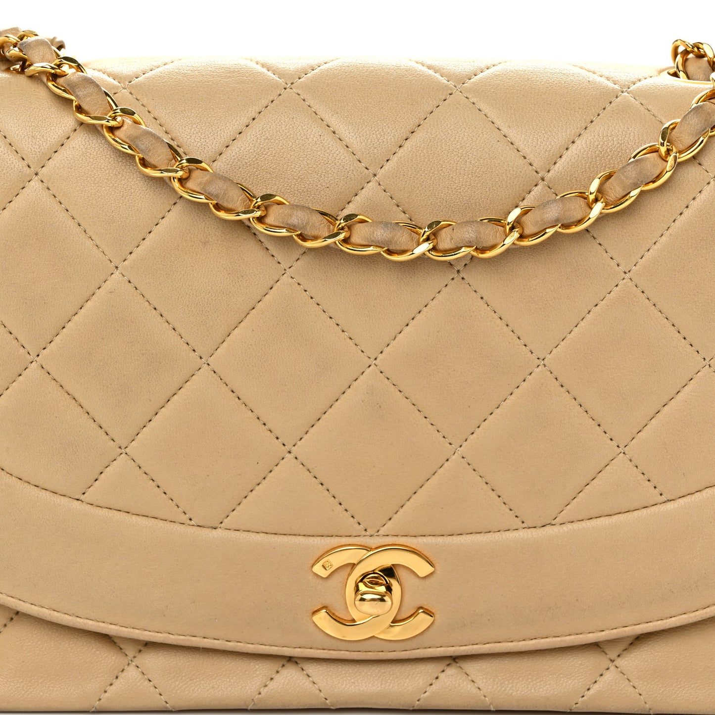 Lambskin Quilted Medium Single Flap Beige