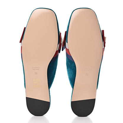 Gucci Softy Velvet Sylvie Bow Slippers 38 Pavone 5 of 8