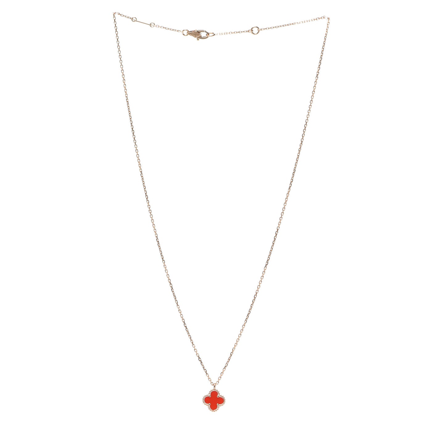 18K Rose Gold Carnelian Sweet Alhambra Pendant Necklace