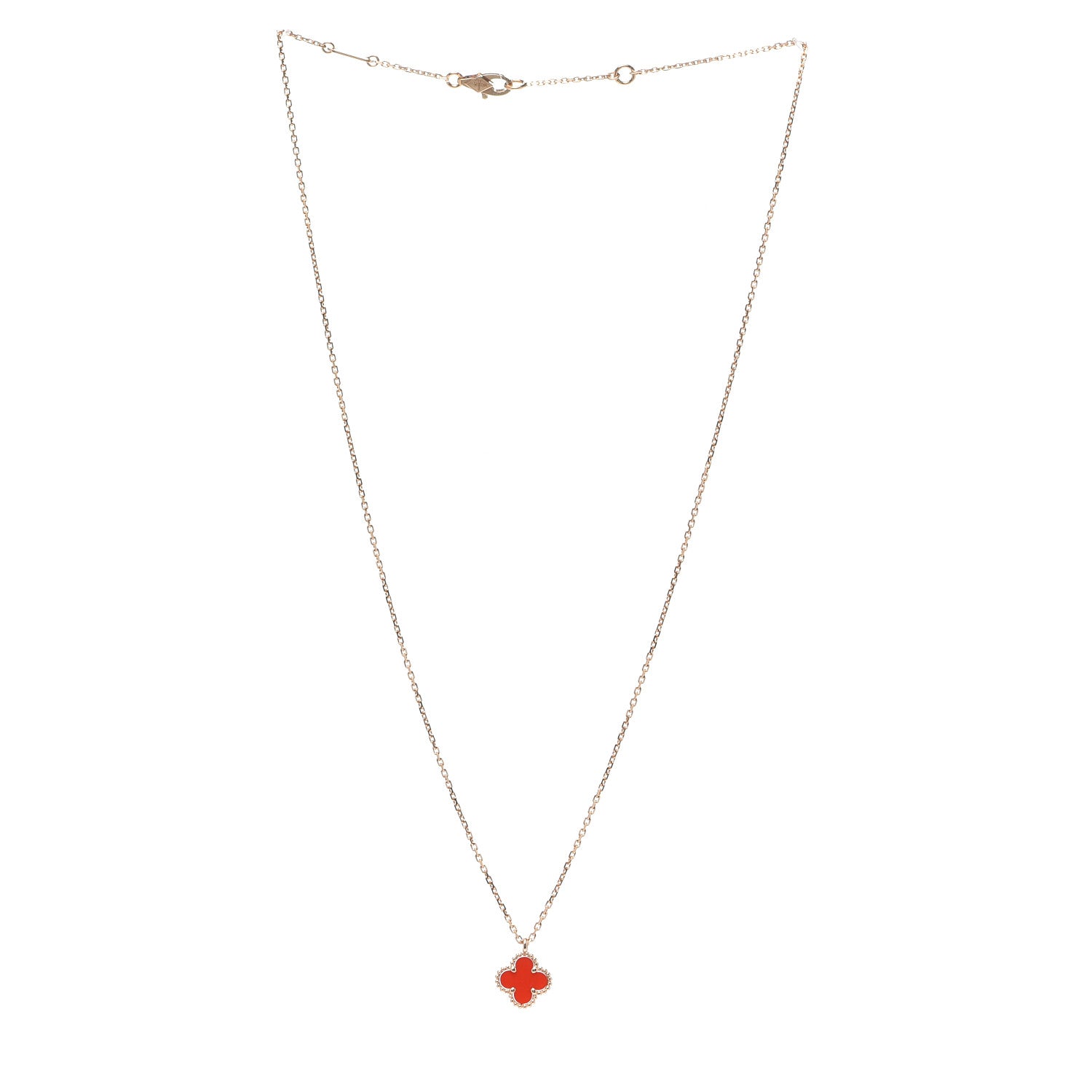 Van Cleef & Arpels 18K Rose Gold Carnelian Sweet Alhambra Pendant Necklace 3 of 8