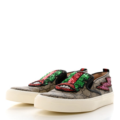 Gucci GG Supreme Monogram Embellished Womens Slip On Sneakers 37 Beige Brown 3 of 8