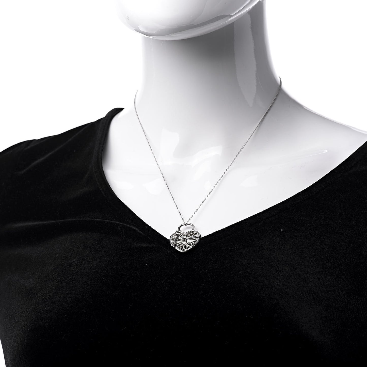 Sterling Silver Filigree Heart Key Pendant Necklace