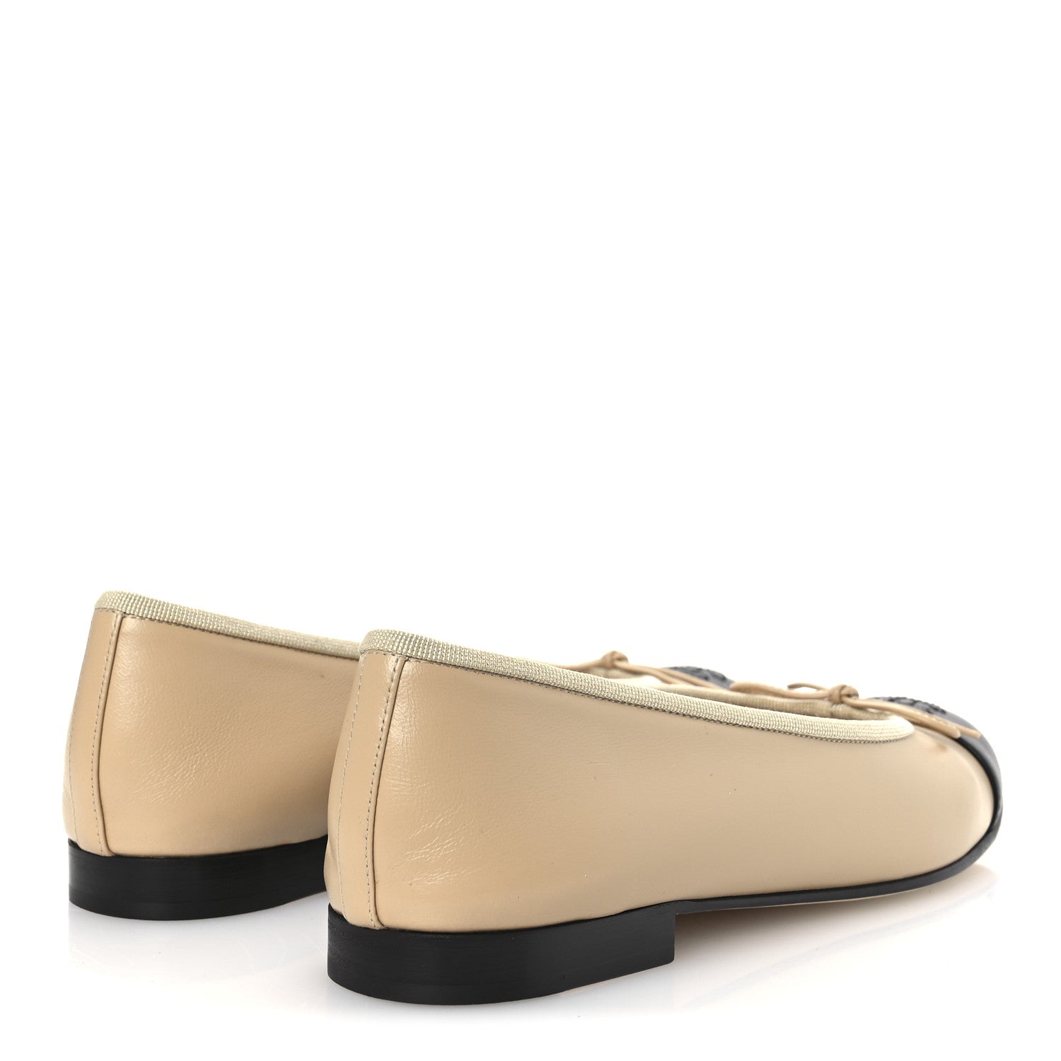 Chanel Lambskin Cap Toe CC Ballerina Flats 38.5 Beige Black 5 of 12