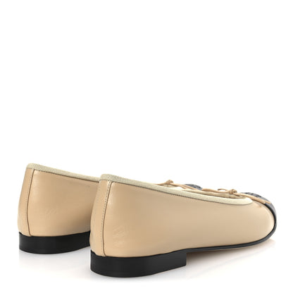 Chanel Lambskin Cap Toe CC Ballerina Flats 38.5 Beige Black 5 of 12