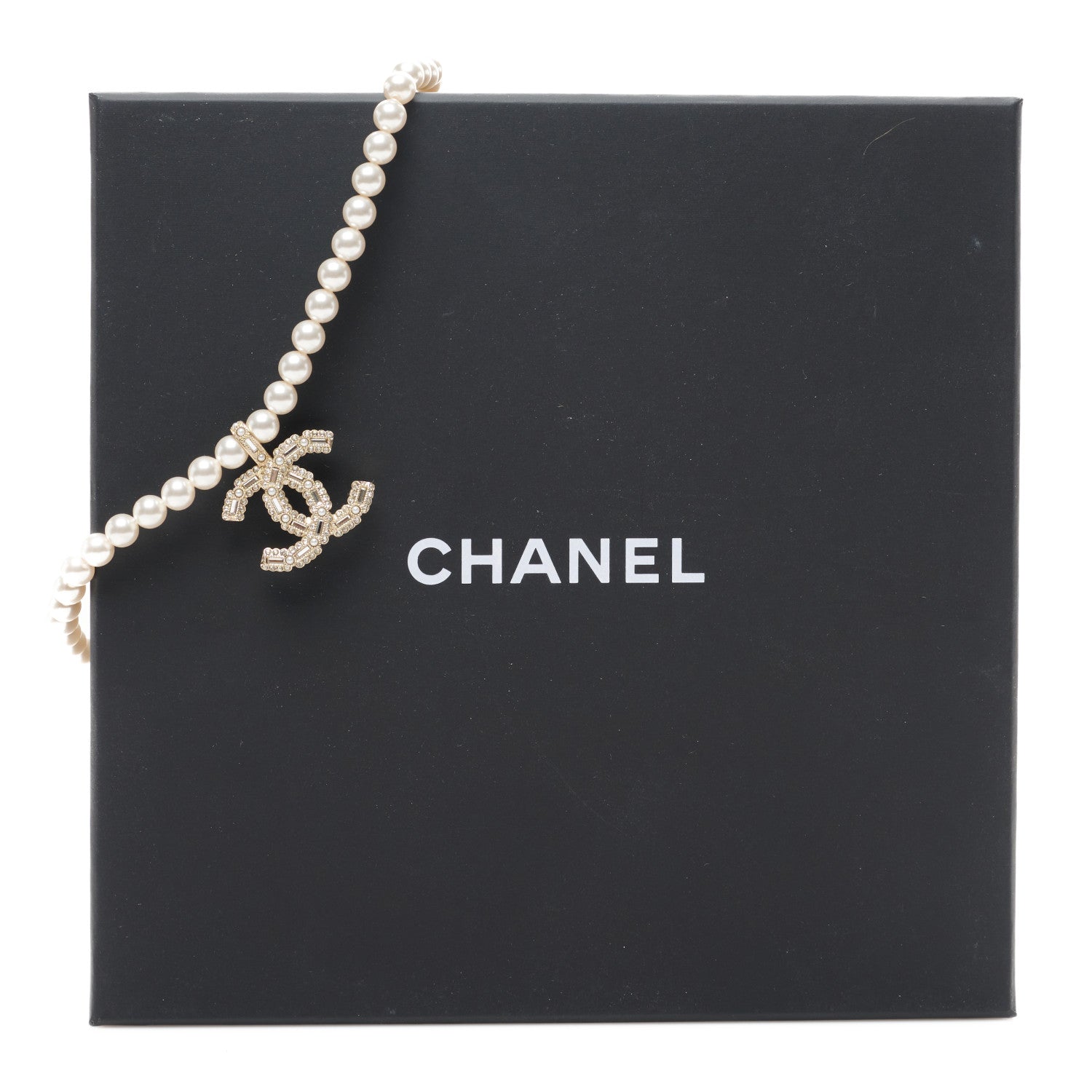 Chanel Pearl Crystal Baguette CC Short Necklace Gold 6 of 6