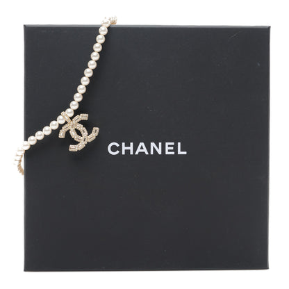 Chanel Pearl Crystal Baguette CC Short Necklace Gold 6 of 6