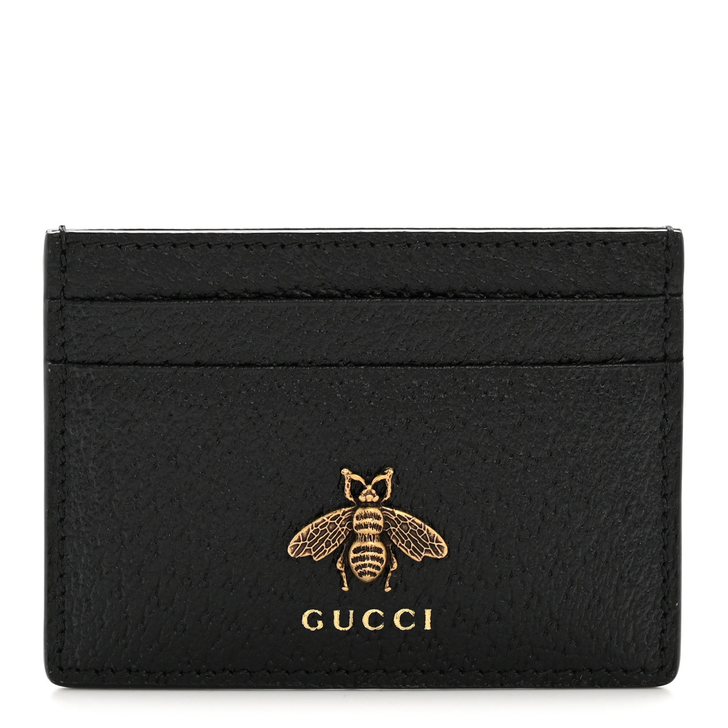 Gucci Pebbled Calfskin Animalier Card Holder Black 1 of 7