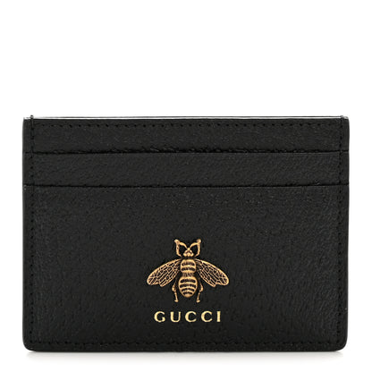 Gucci Pebbled Calfskin Animalier Card Holder Black 1 of 7