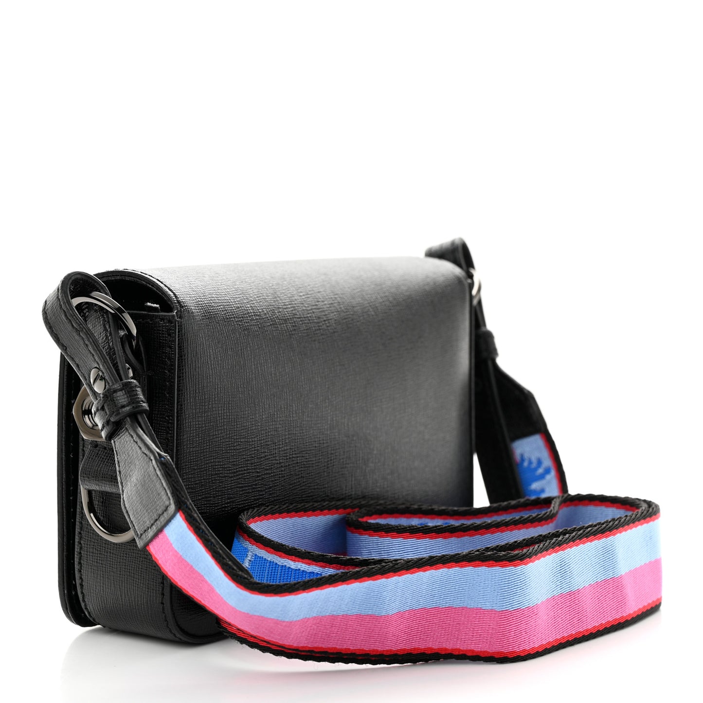 Saffiano Striped Mini Diag Binder Clip Bag Black White Indus