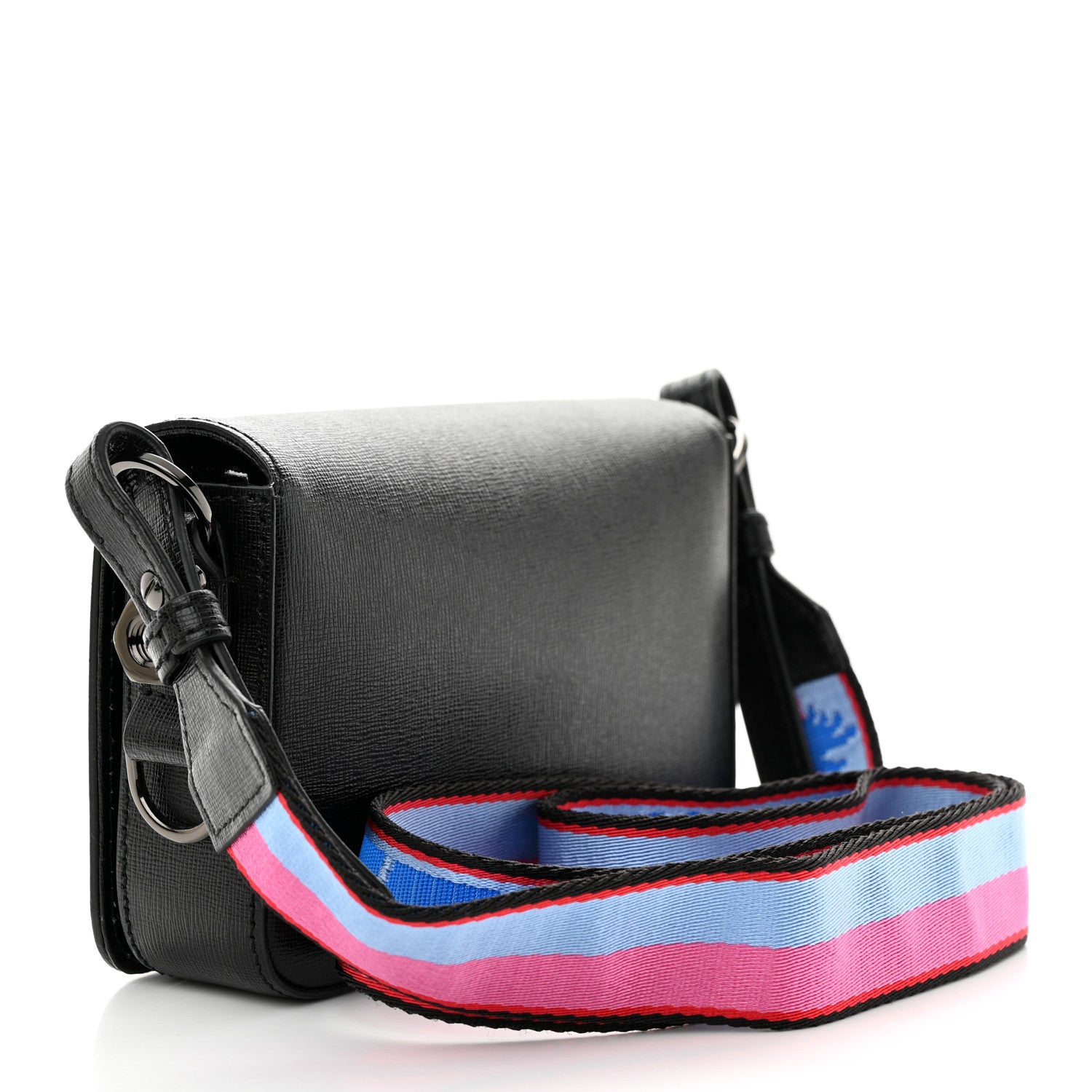 Off-White Saffiano Striped Mini Diag Binder Clip Bag Black White Indus 3 of 11