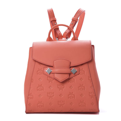 MCM Calfskin Essential Monogram Small Backpack Hot Coral 1 of 9