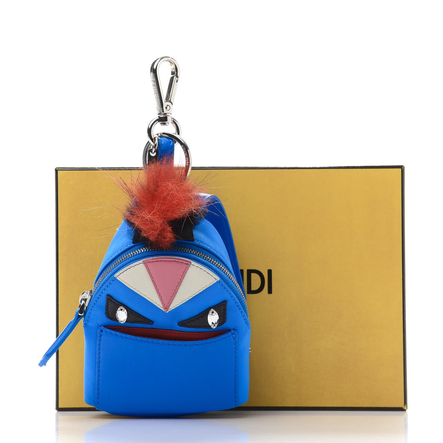 Nylon Shiny Nappa Nutria Fox Fur Monster Eyes Mini Backpack Charm Blue Royal Multicolor