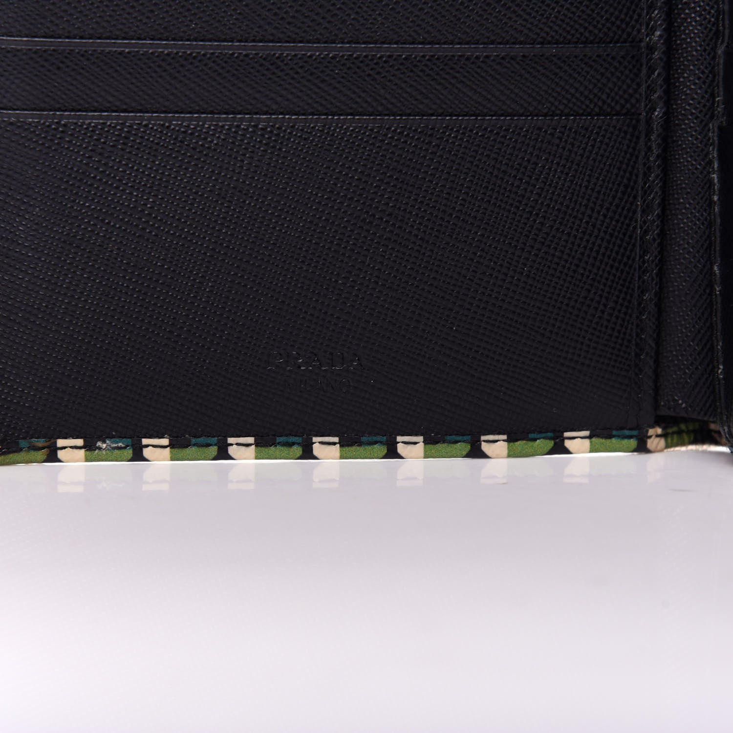 Prada Saffiano Geometric Print Bi-Fold Wallet Smeraldo Dis 6 of 9