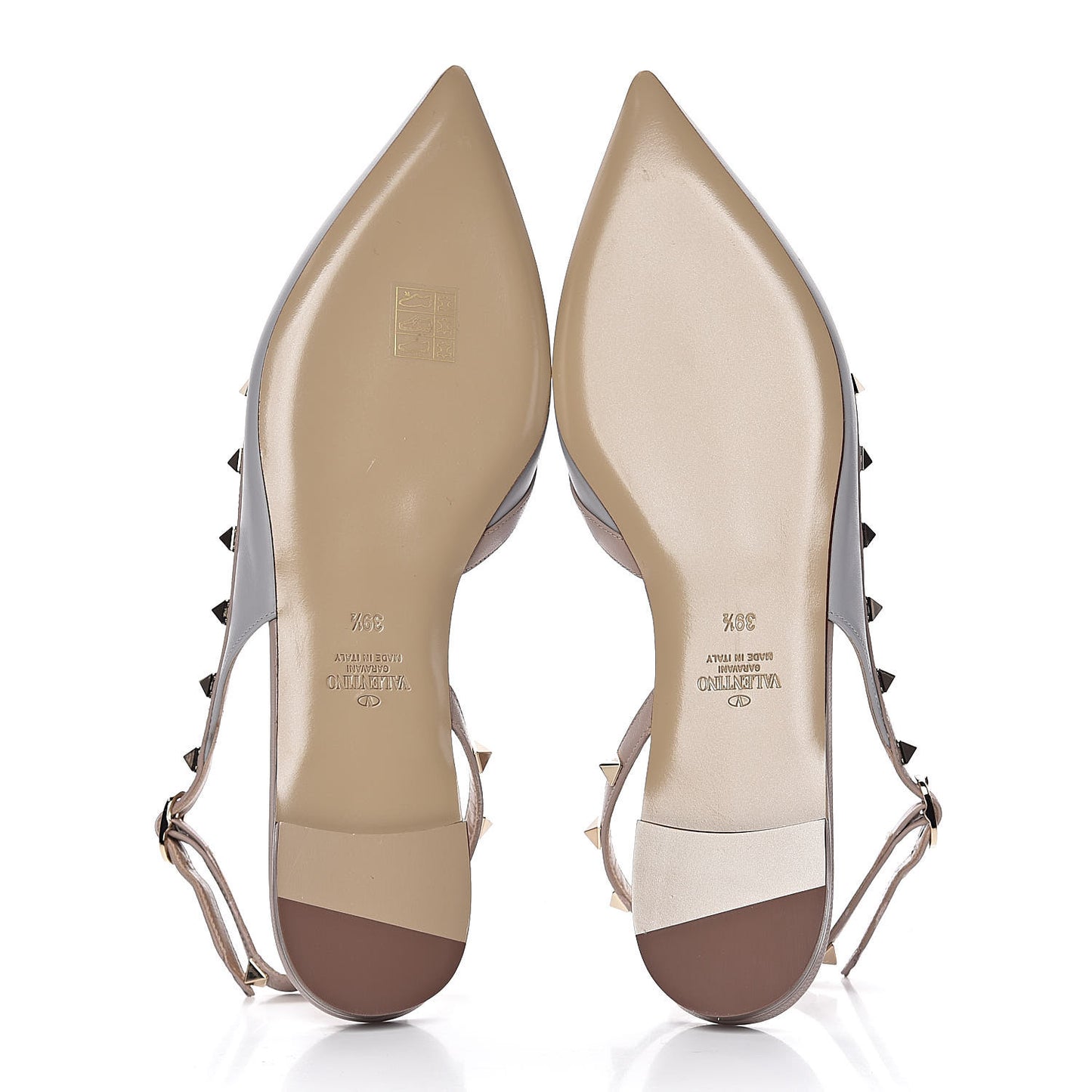 Nappa Rockstud Slingback Flats 39.5 Pastel Grey Poudre