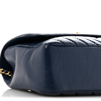 Chanel Calfskin Chevron Quilted Top Handle Flap Navy 9 of 13