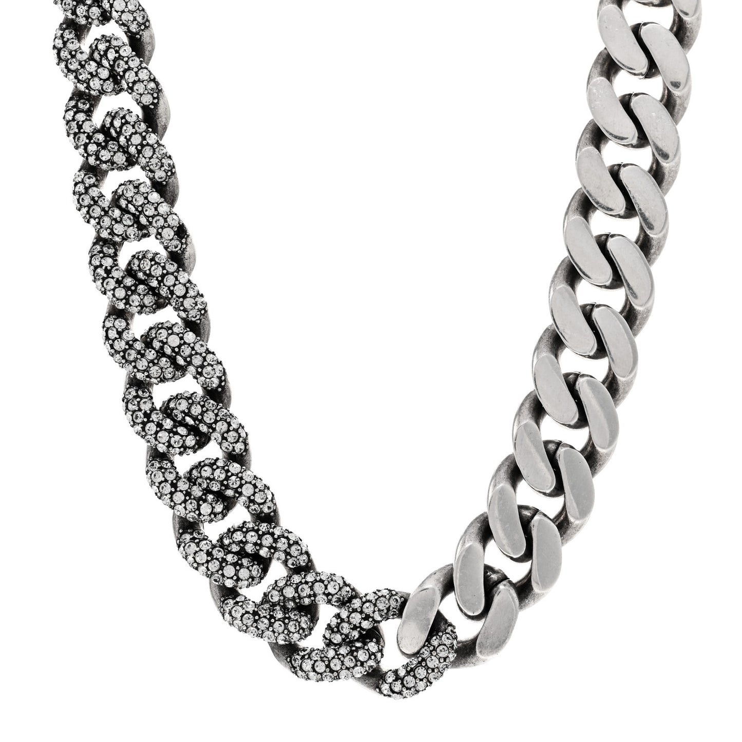 Crystal Curb Chain Necklace Oxidized Silver