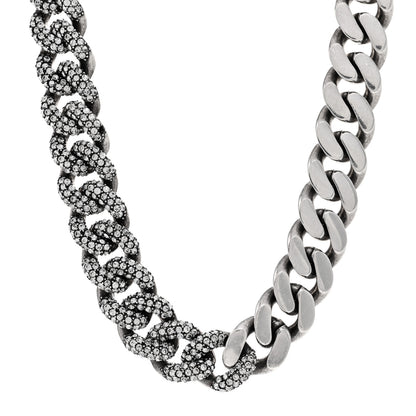Saint Laurent Crystal Curb Chain Necklace Oxidized Silver 1 of 5
