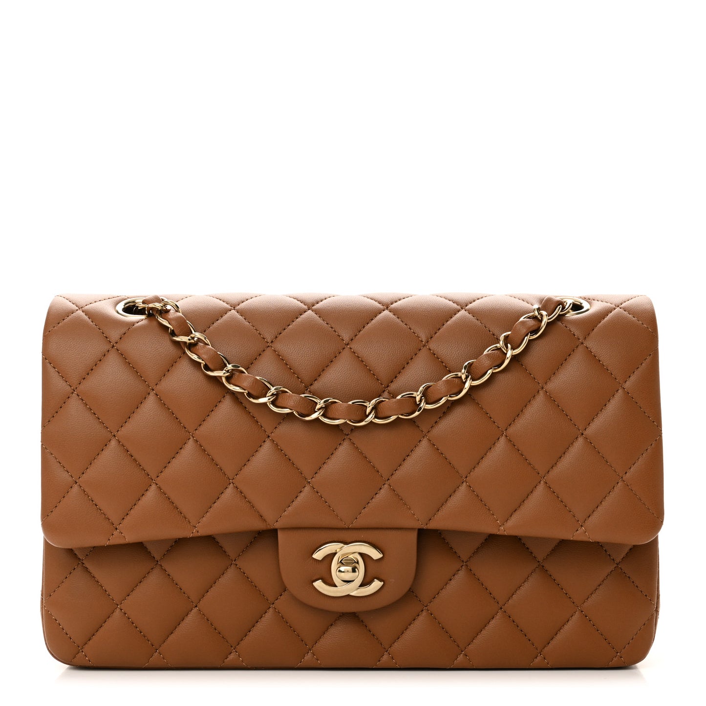 Lambskin Quilted Medium Double Flap Brown