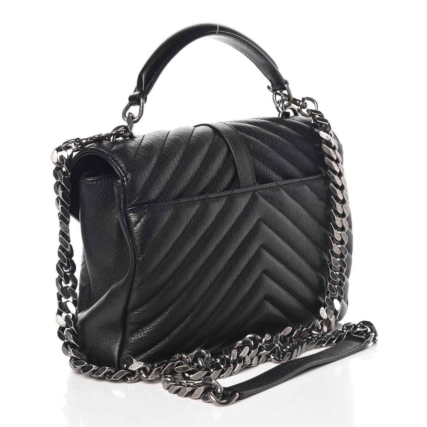 Sheepskin Matelasse Chevron Monogram Medium College Bag Black