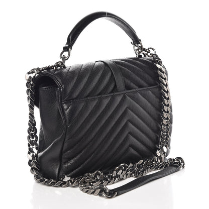 Saint Laurent Sheepskin Matelasse Chevron Monogram Medium College Bag Black 3 of 9