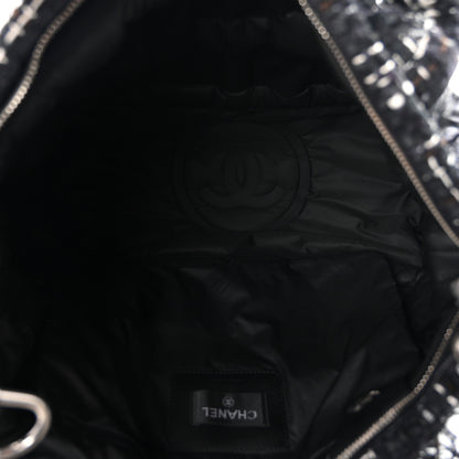 Chanel Tweed Nylon Embossed Large Doudoune Bowling Bag Black 5 of 11