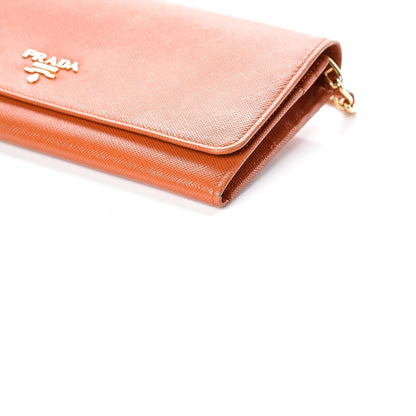 Prada Saffiano Metal Oro Chain Wallet Papaya 6 of 11