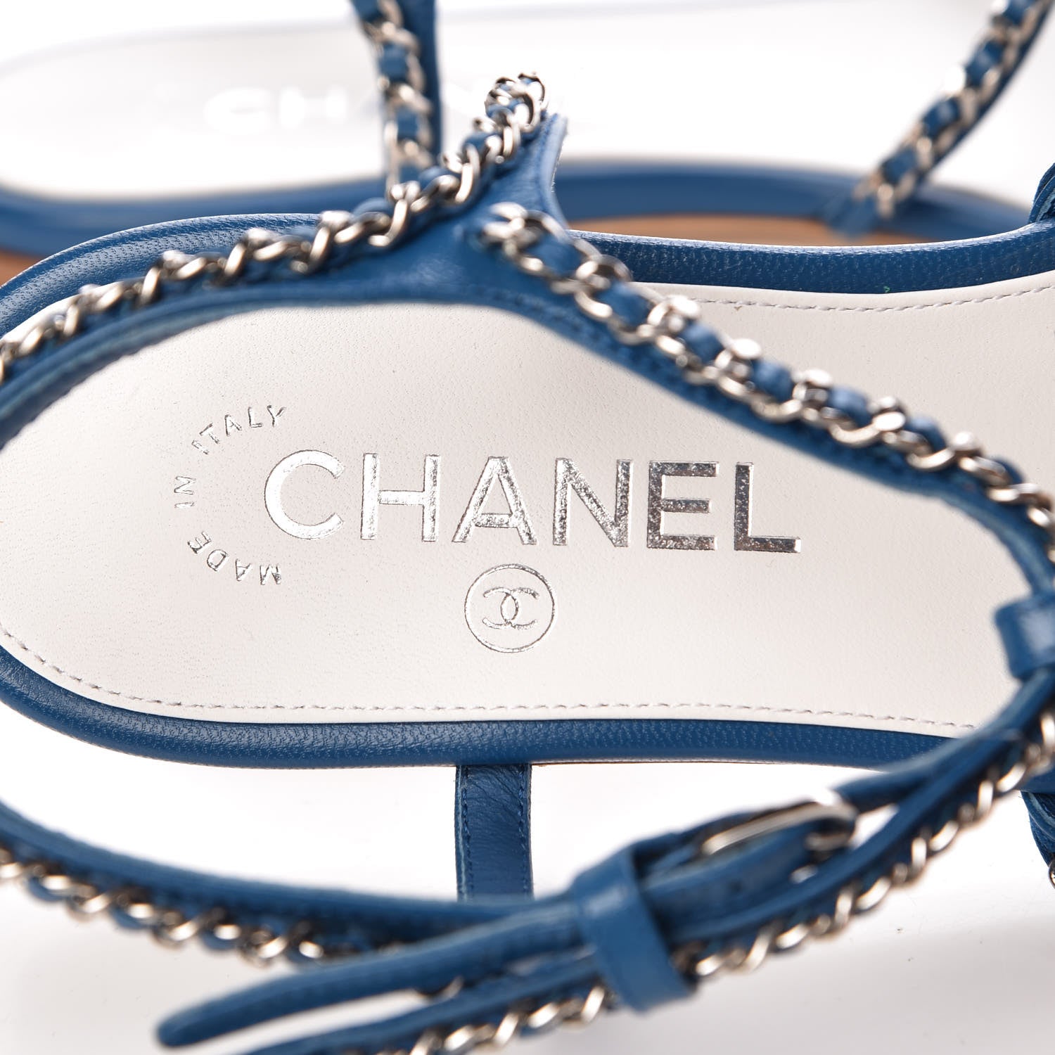 Chanel Kid Chain CC Logo Thong Sandals 40.5 Blue 7 of 9