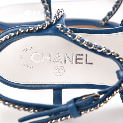 Chanel Kid Chain CC Logo Thong Sandals 40.5 Blue 7 of 9
