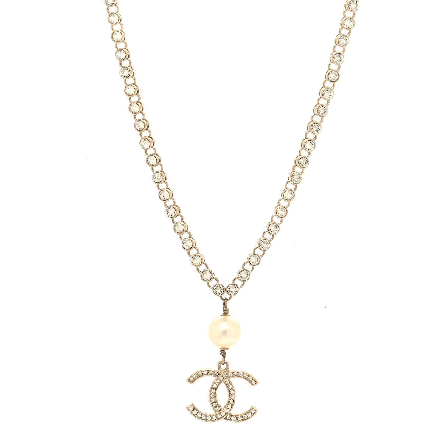 Chanel Pearl Crystal CC Pendant Necklace Gold 1 of 4