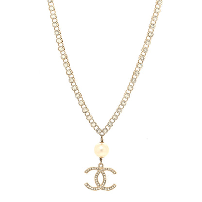 Chanel Pearl Crystal CC Pendant Necklace Gold 1 of 4