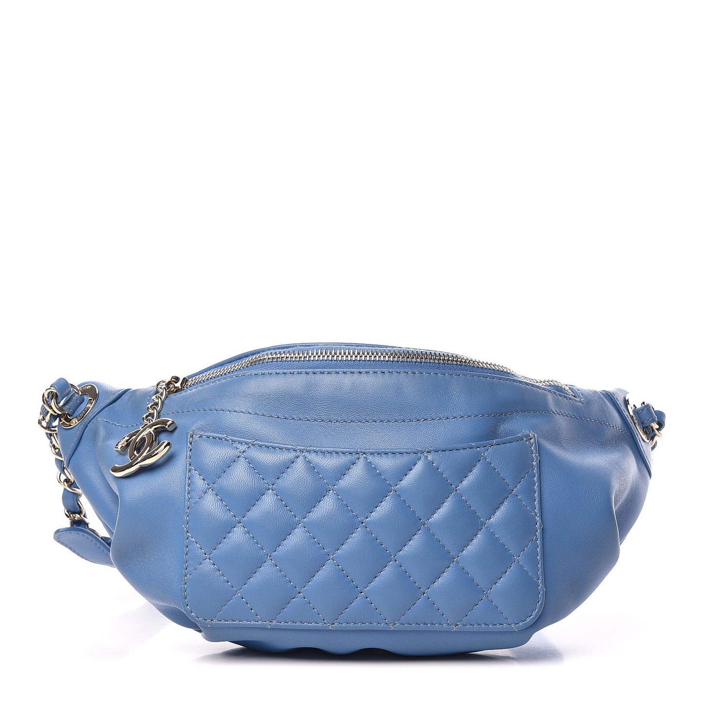 Lambskin Quilted Bi Waist Bag Fanny Pack Blue