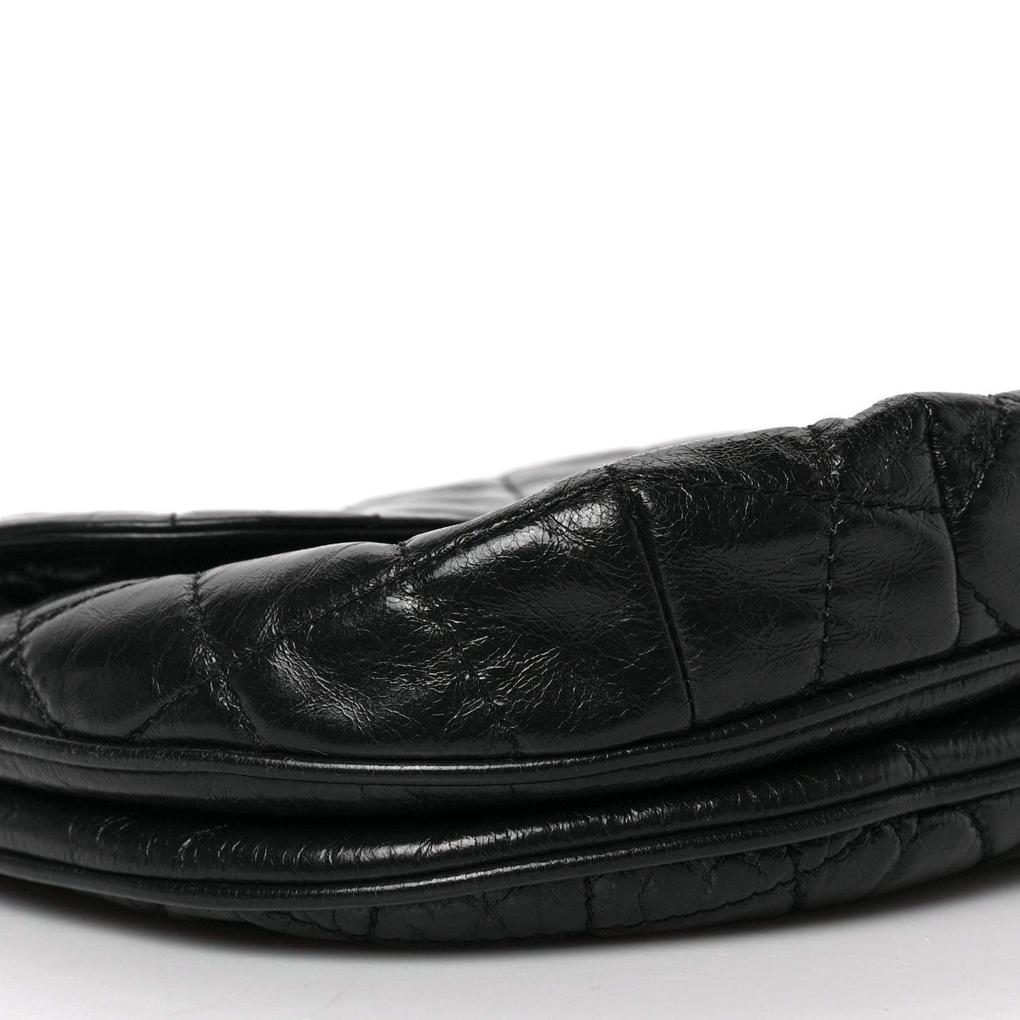 Glazed Calfskin Quilted Medium Bubble CC Flap Black