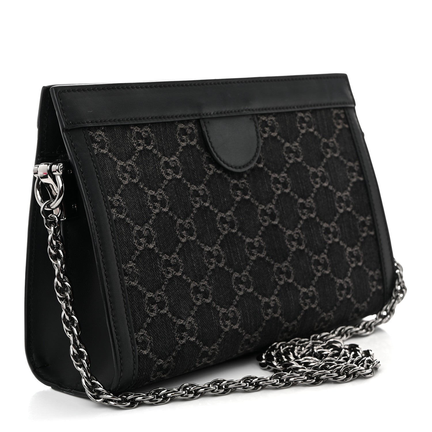 Gucci Jacquard Black Denim GG Monogram Chain Shoulder Bag Black Ivory 3 of 12