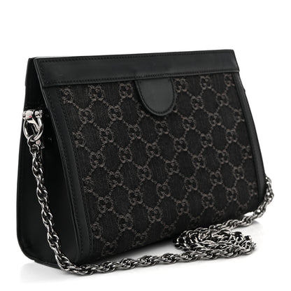 Gucci Jacquard Black Denim GG Monogram Chain Shoulder Bag Black Ivory 3 of 12