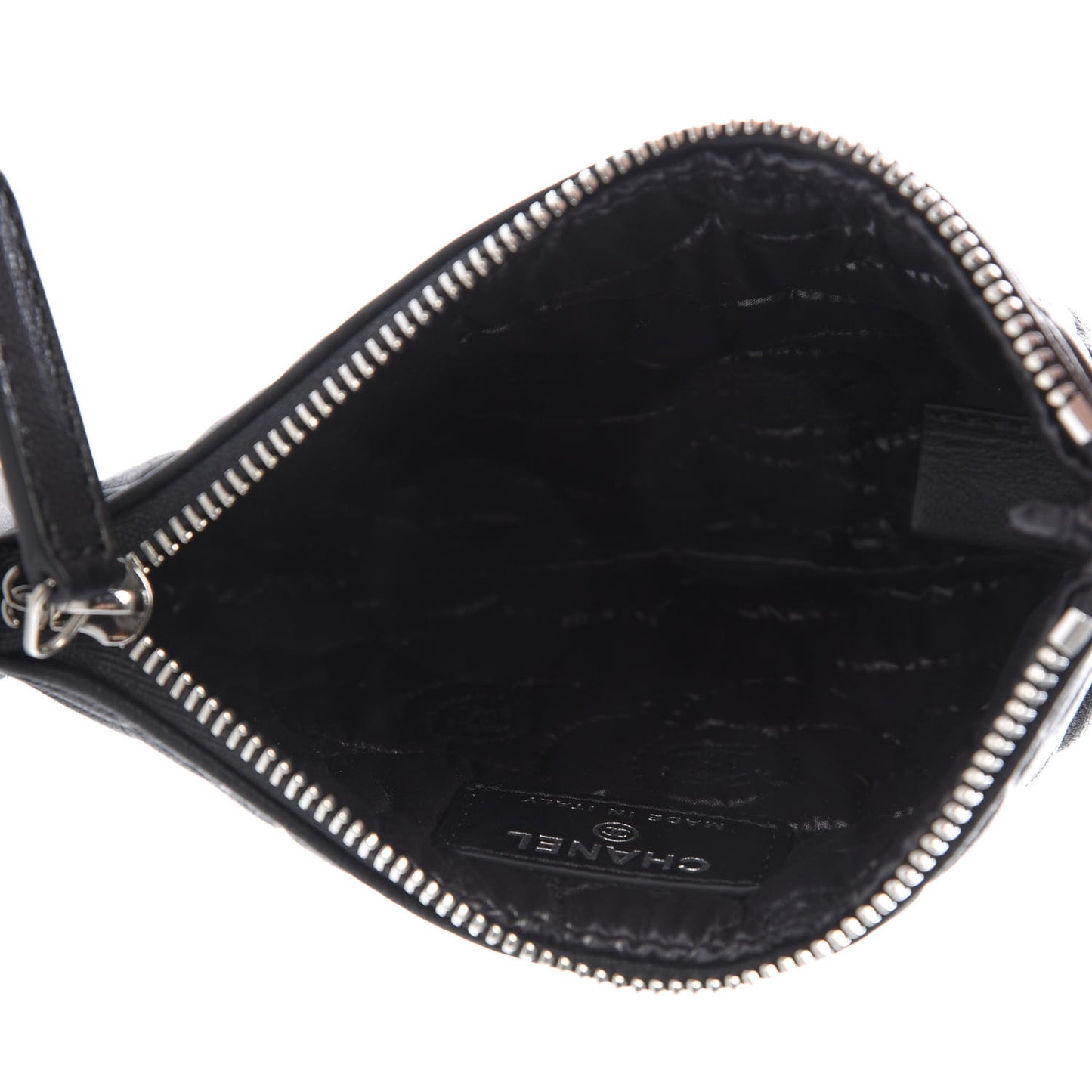 Goatskin Camellia Embossed Cosmetic Pouch Black
