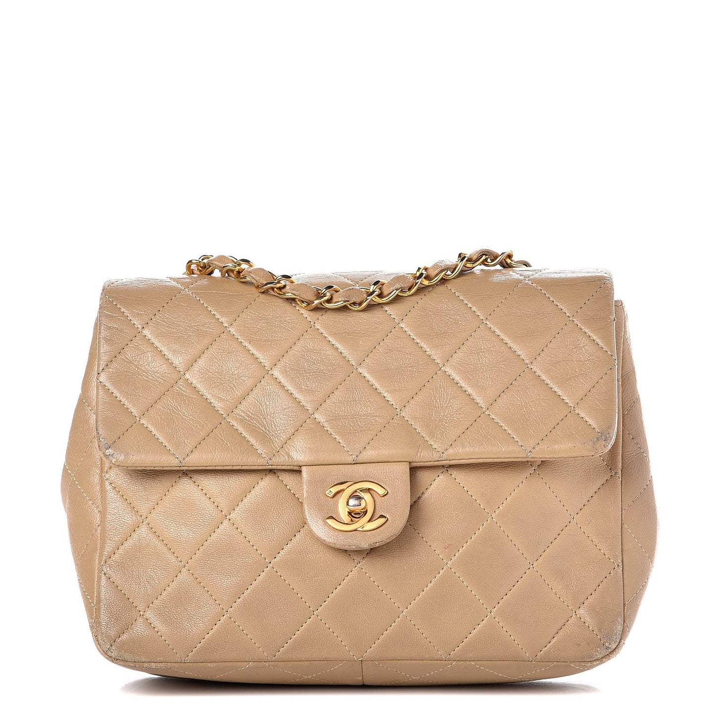 Lambskin Quilted Small Single Flap Beige