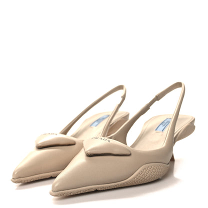 Prada Spazzolato Triangle Logo Pointed Toe 45mm Slingback Pumps 36 Deserto 3 of 9