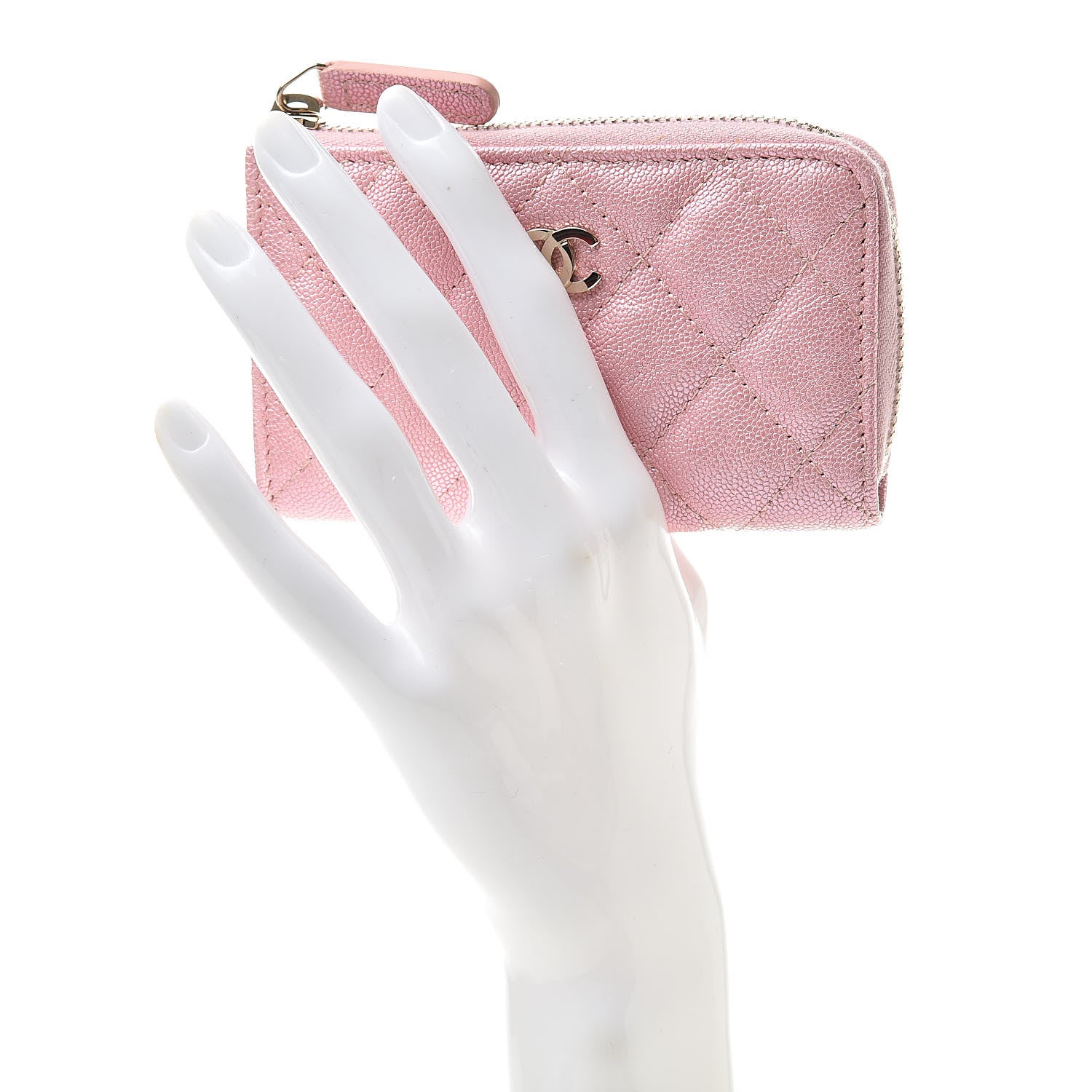 Chanel Iridescent Caviar Quilted Zipped Key Holder Case Rose Pink 2 of 8