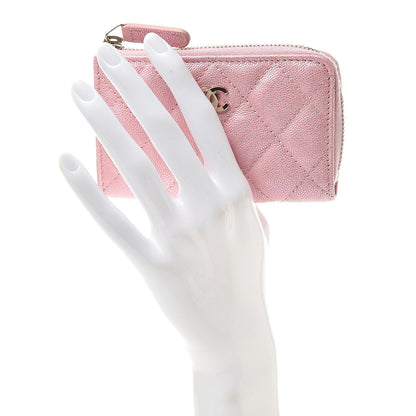 Chanel Iridescent Caviar Quilted Zipped Key Holder Case Rose Pink 2 of 8