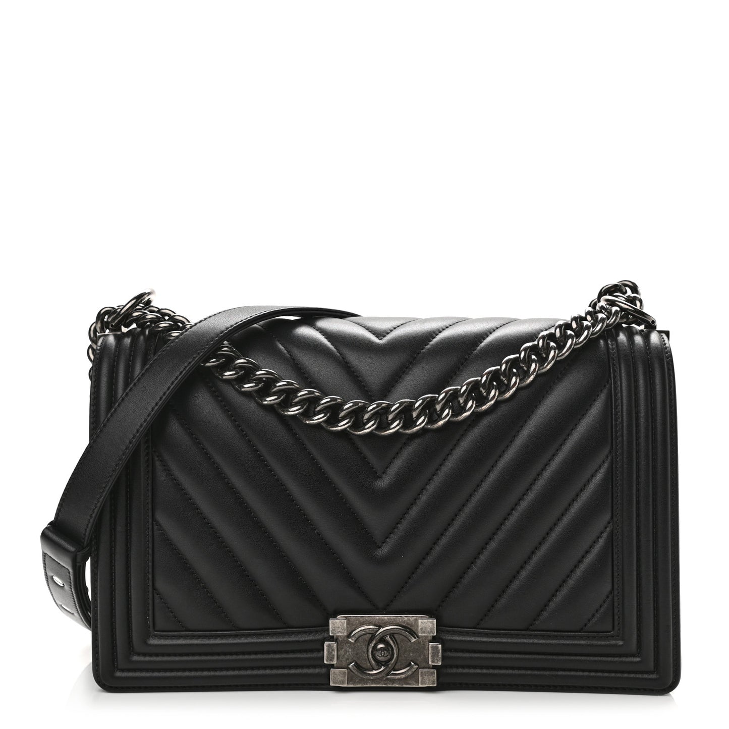 Calfskin Chevron Quilted New Medium Boy Flap Black