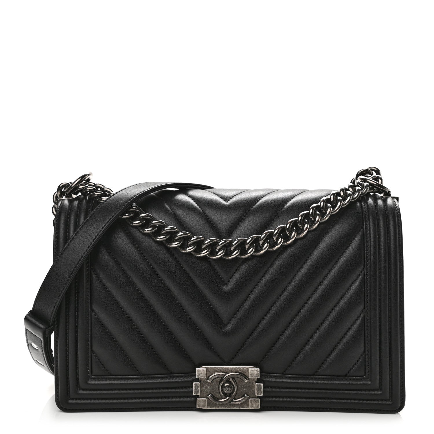Chanel Calfskin Chevron Quilted New Medium Boy Flap Black 1 of 11