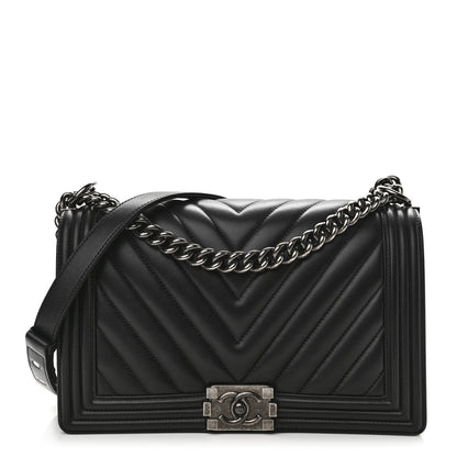 Chanel Calfskin Chevron Quilted New Medium Boy Flap Black 1 of 11