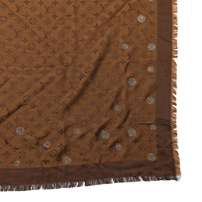 Louis Vuitton Silk Wool Monogram Reverse Dots Shawl Brown 3 of 4