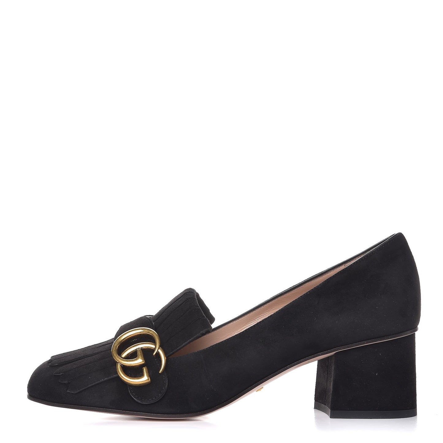 Kid Scamosciato GG Marmont Fringe 50mm Loafer Pumps 38 Black