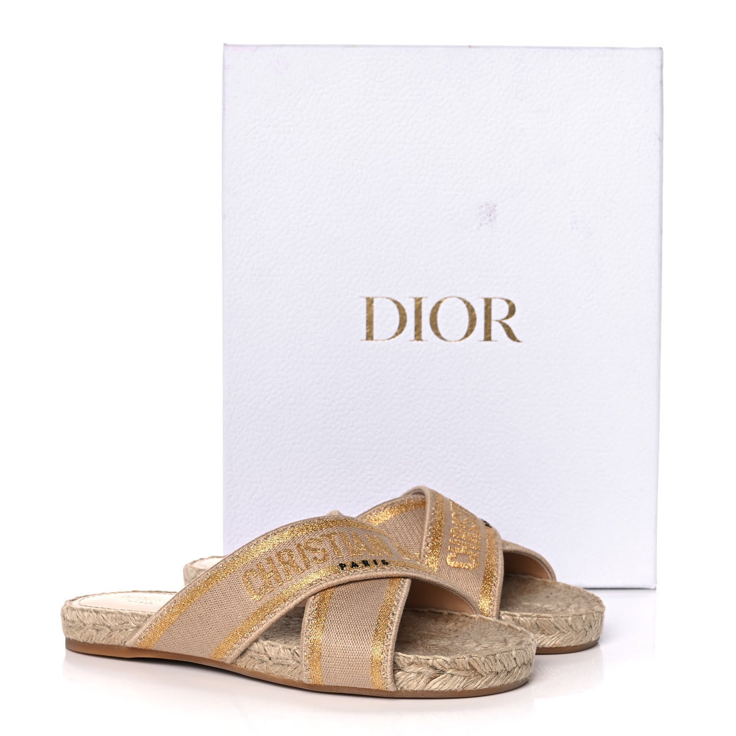 Canvas Embroidered Granville Espadrille Crisscross Flat Slide Sandals 36 Gold
