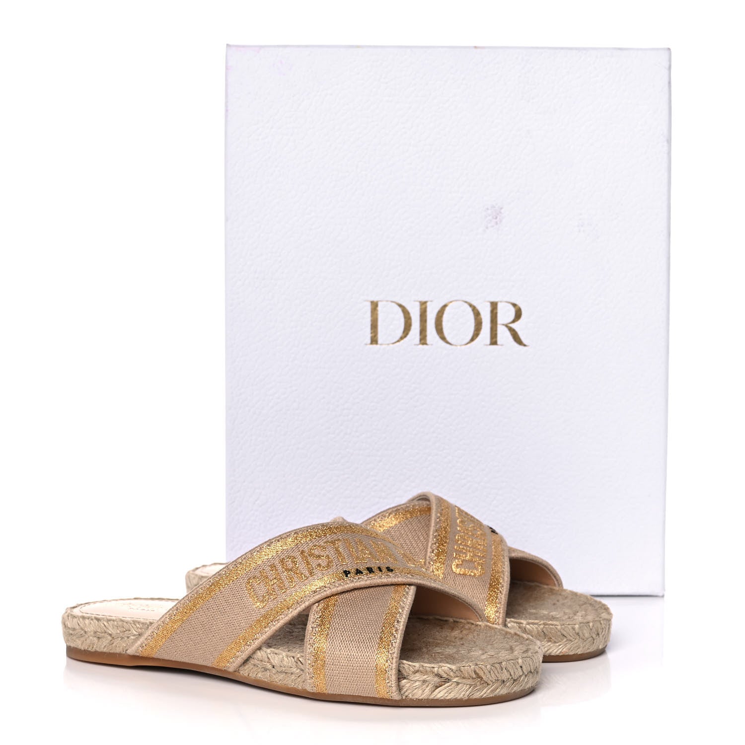 Christian Dior Canvas Embroidered Granville Espadrille Crisscross Flat Slide Sandals 36 Gold 9 of 9