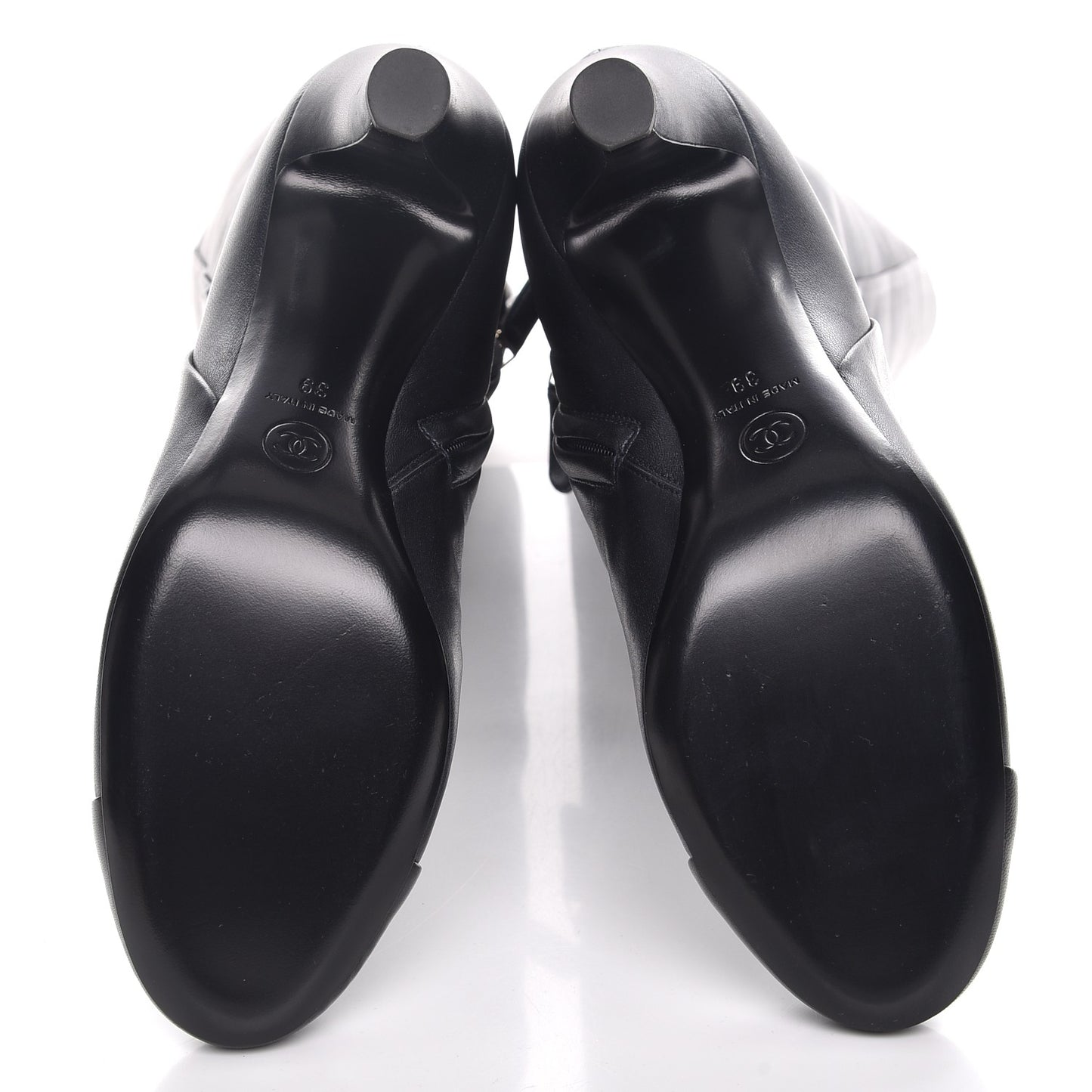 Lambskin CC Cap Toe High Boots 39 Pearly Black