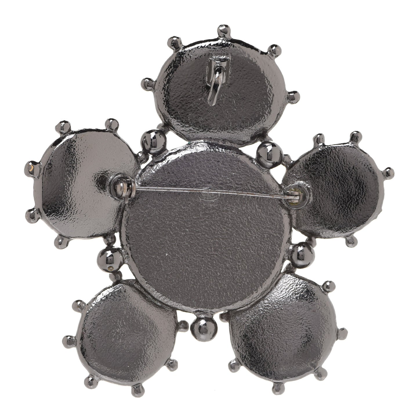Crystal Pearl Gripoix Poured GlassCC Brooch Silver Black