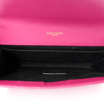 Saint Laurent Grain De Poudre Matelasse Chevron Monogram Envelope Clutch Fuchsia 5 of 8
