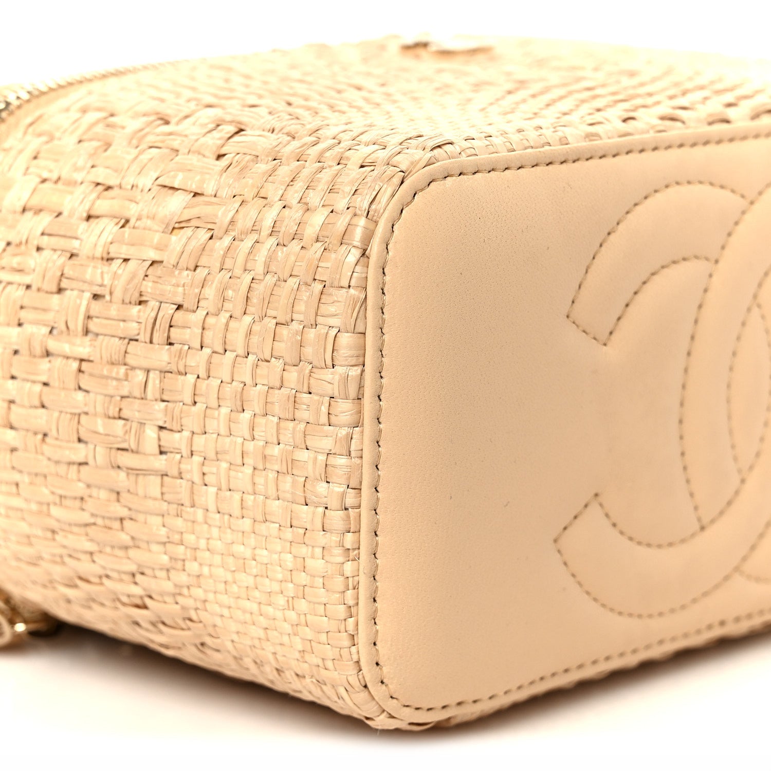 Chanel Braided Raffia Quilted Top Handle Slim Vanity Case With Chain Beige 10 of 11